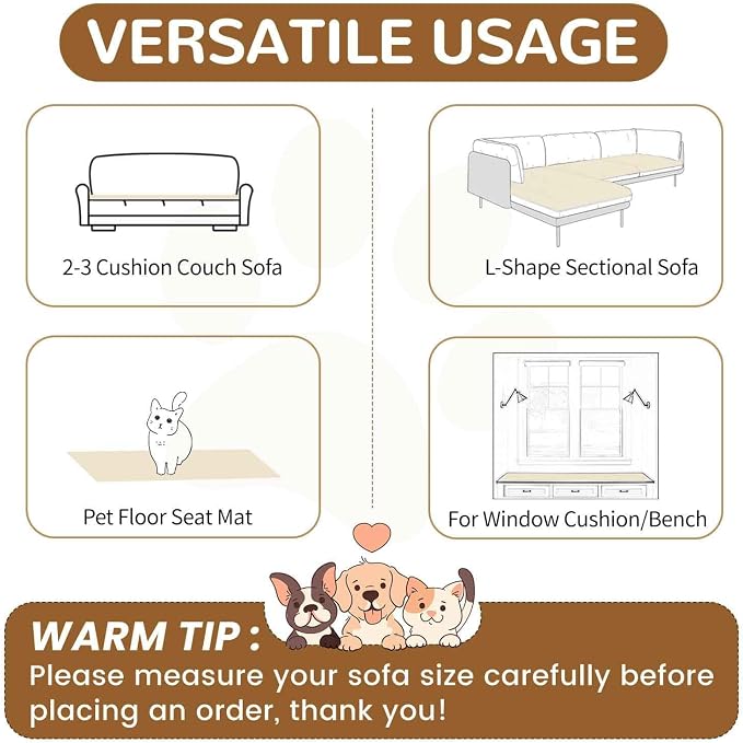 OTOB Dog Couch Covers for 3 Cushion Washable Non Slip Plush Pet Friendly Bed Mat Sofa Cover for Dogs, All Seasons Cozy Soft Fuzzy Furniture Protector Sofa Slipcovers (Cream, 27.6" x 59.1")