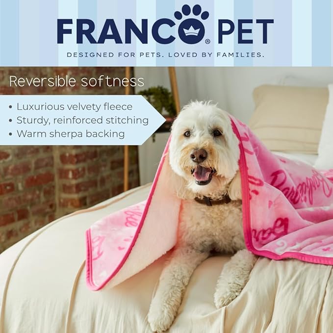 Franco Pet Barbie Super Soft Cozy Waterproof Sherpa-Backed Blanket Throw for Large Dogs, Couch/Bed/Car, 50x60 (Officially Licensed Product)