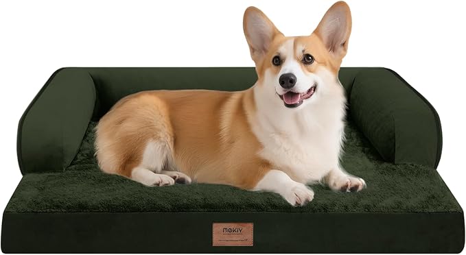 Orthopedic Waterproof Dog Bed Pet Couch with Bolster for Medium Dogs | Pillow Support for Neck Relief, Egg Crate Foam, Waterproof Liner, Anti-Slip Bottom, Machine Washable Cover, 30 x 22 Inch