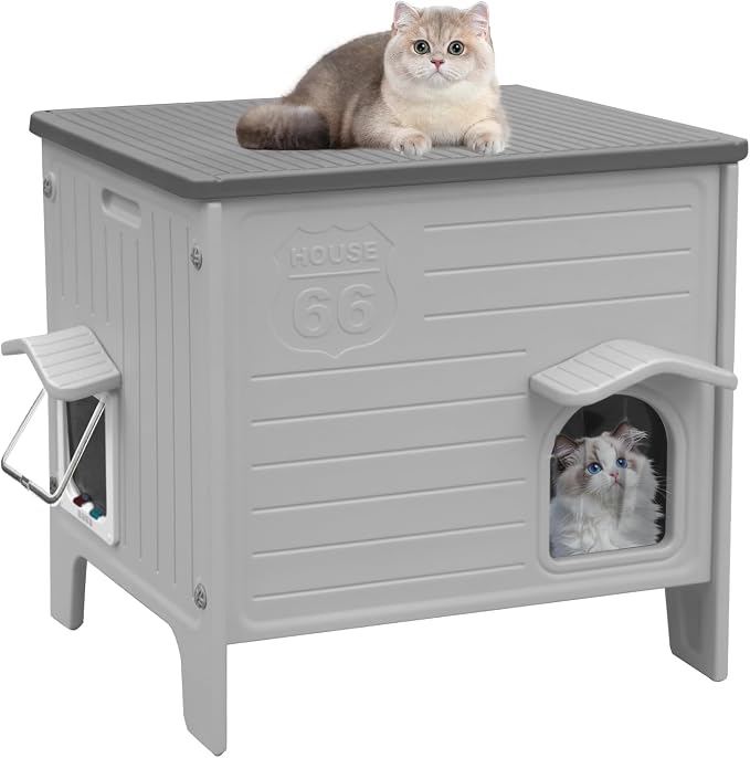 Plastic Cat House Outdoor & Indoor, Waterproof Feral Cat Houses | with Escape Door, Waterproof Outdoor Cat Shelter for Feral Stray Cat Kitty, Assemble Easily