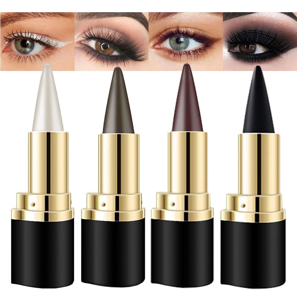evpct 4Pcs Black Silver Grey Brown Gel Eyeliner Pencil Eye Face Paint Sticks Makeup Set, Natural Black Gel Eyeliner Cream Waterproof Crayon Pencils Applicator Tool
