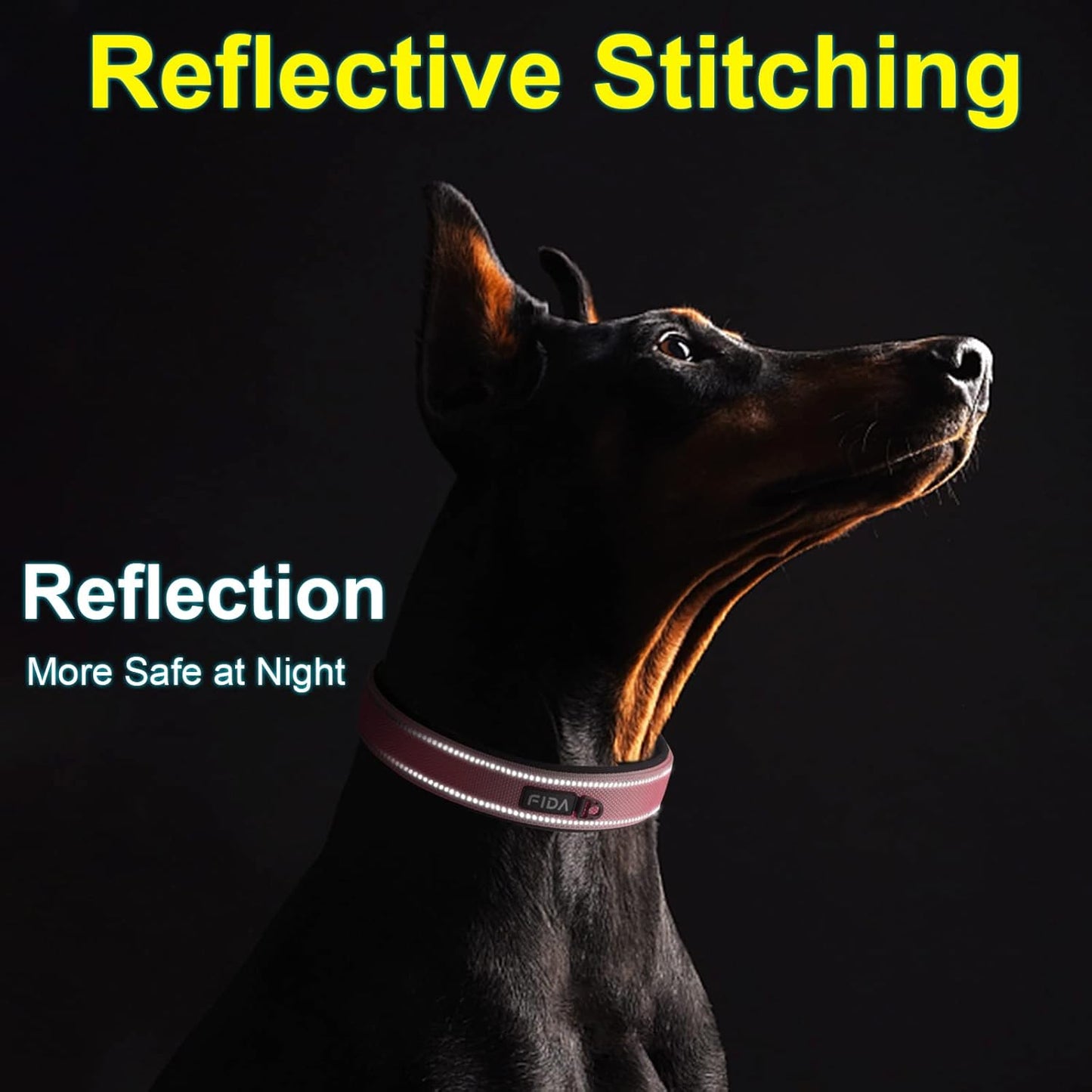 Fida Heavy Duty Dog Collar, Ultra Comfortable Soft Neoprene Padded, Adjustable Reflective Nylon Pet Collar with Durable Metal Belt Buckle for Small Breeds (S, Pink)