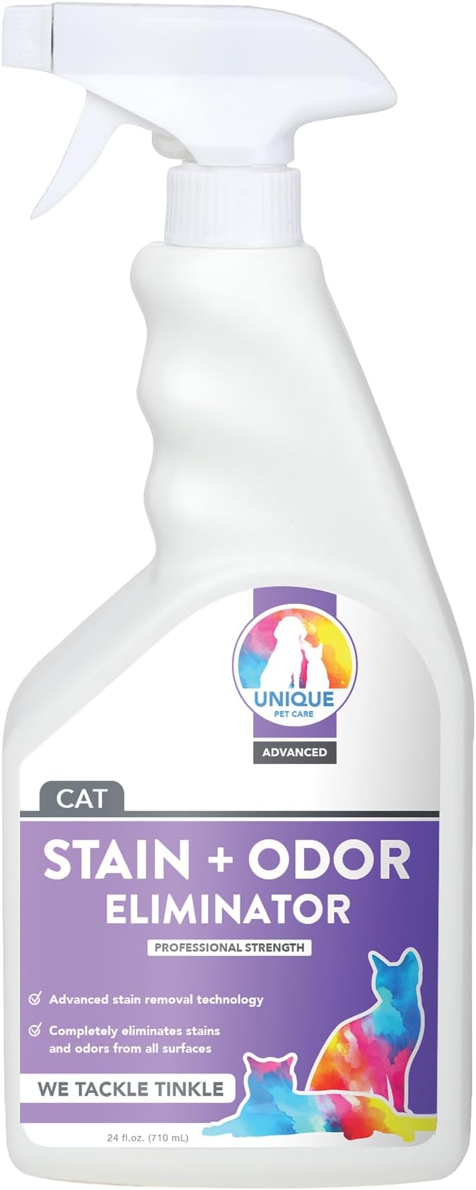 Unique Advanced Cat Odor & Stain Remover, Enzyme Cleaner Spray for Urine & Pet Accidents, Eliminates Odors at the Source, Carpet & Fabric Safe, 24 oz