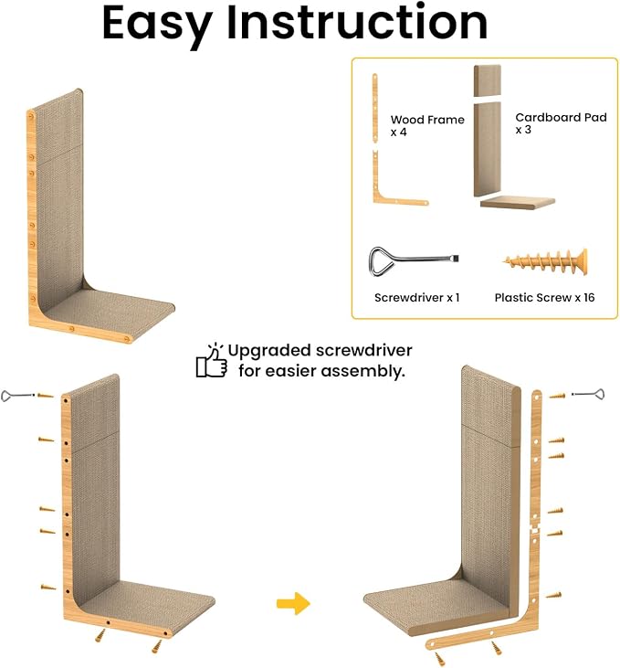 Conlun Cardboard Cat Scratcher, 23" L-Shaped Scratch Pad, Vertical Wall-Leaning Scratching Board to Protect Furniture for Indoor Cats,Wood Grain Large,2-Pack