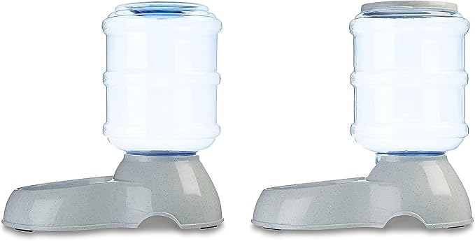 Amazon Basics Automatic Pet Water Dispenser and Gravity Food Feeder Set for Cat and Dog, Easy to Clean, 152fl.oz food feeder, 135.3fl.oz water dispenser, Small, Pack of 2