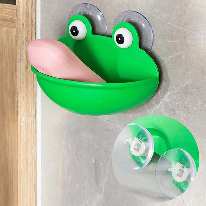 Sankoly 2 Pieces Frog Habitat with Suction Cup Lovely Suction Cup Soap Dish Holder for Fish Tank Aquarium Decoration/Kids Bathing/Small Item Storage, Plastic, Green