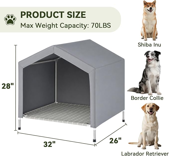 Elevated Dog House for Medium Dogs, Raised Dog Bed with Removable Canopy | Weather-Resistant Sunshade Fabric, Indoor & Outdoor Portable Pet Tent, Rust-Proof Stainless Steel Frame, for Medium Dogs