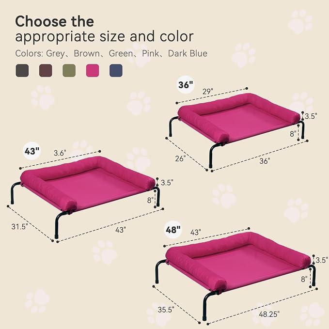 Cooling Elevated Dog Bed for Large Dogs, Indoor & Outdoor Raised Dog Bed | Portable,with Breathable Mesh, Chew Proof Pet Hammock Cots with Removable and Waterproof Bolsters