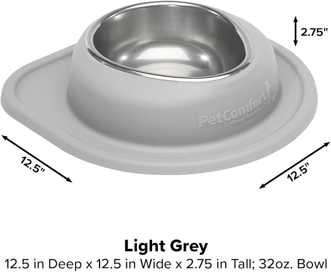 WeatherTech Single Low Pet Feeding System - Heavy-Duty Dog & Cat Food/Water Bowl - 32 oz (4 Cups) Light Grey (SL3203LG)