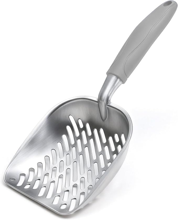 Cat Litter Scoop, Kitty Metal Scooper with Long Handle | Heavy Duty Aluminum Deep Sifter, Rustproof Durable Kitten Poop Shovel for Travel & Small Litter Box