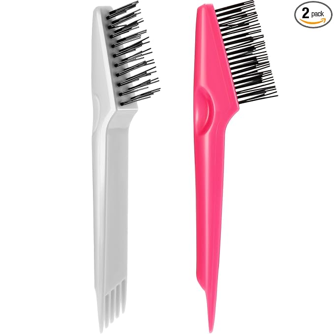 Yaomiao 2 Pcs Hair Brush Cleaner Tool 2-in-1, Pink and Gray Hairbrush Cleaner for Removing Hair Dust, Mini Comb for Removing Dirt, Home Salon Use