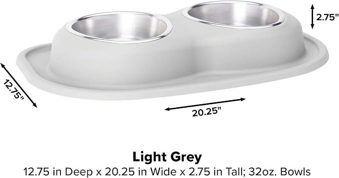 WeatherTech Double Low Pet Feeding System - Compact and Portable Dog/Cat Food and Water Station - 32 oz (4 Cups) Light Grey (DL3203LG)