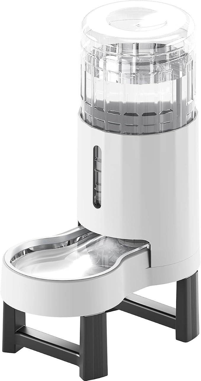 CZPET Elevated Dog Water Bowl Dispenser for Large Dogs (8L+Stand,White) | With Stainless Steel Bowl Gravity Waterer, Large Capacity and Drinking Area Noise-Free for Pets