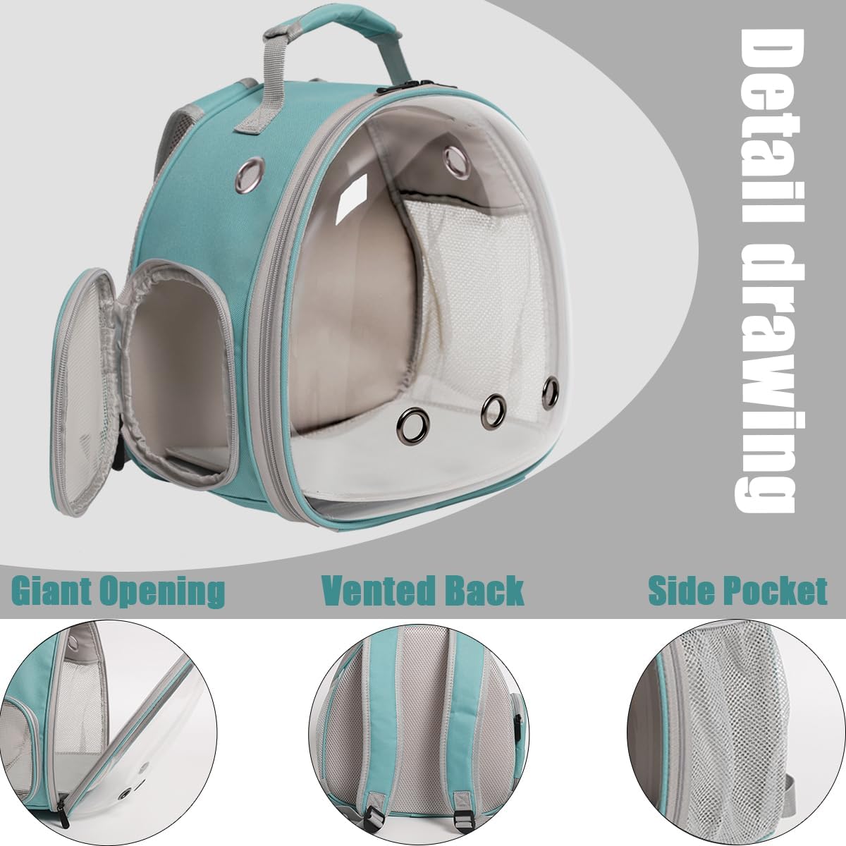 Guinea Pig Backpack Carrier, Bearded Dragon Carrier Backpack with Clear Bubble Window,Small Animal Travel Backpack for Hedgehog Rat，Chameleon,Rabbit,Sugar Glider,Airline Approved (Green, Backpack)
