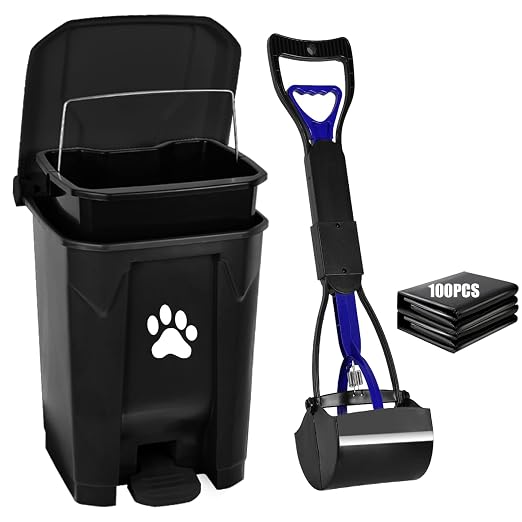 Outdoor Dog Poop Trash Can with Pooper Scooper for Yard, Black | Large Capacity Dog Poop Garbage Can with Lid Odor Control, Pet Waste Container Includes 100PCS Waste Bags
