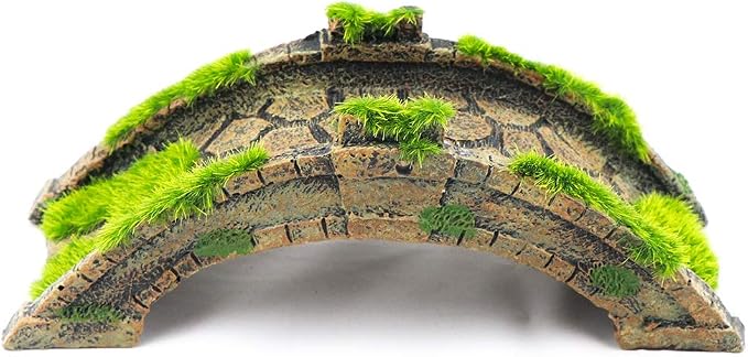 AQUA KT Fish Tank Decor Arch-Bridge Drawbridge with Grass for Aquarium Landscaping Decoration