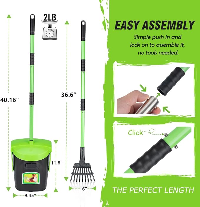 MXF Pooper Scooper Swivel Bin & Rake Kit with 100 Waste Bags, 36.6" Long Handle Dog Poop Scooper with Bag Attachment for Large Medium Small Dogs, Poop Scooper for Lawn Yard Dog Kennel
