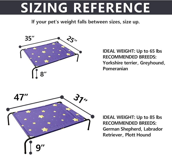 Deep Blue Gold Star Orthopedic Elevated Dog Pet Bed(35"X25"X8"),with Metal Frame,Printing Breathable Waterproof Dog Kennel,Sleeping Bed Set for Small Medium Large Dogs Cats,for Home,Outdoor Use