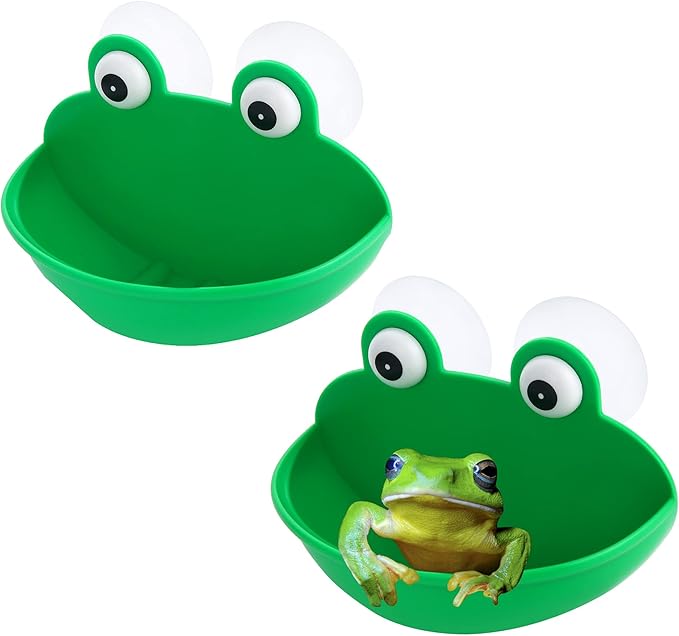 Pensino Frog Habitat Frog Dish Holder with Suction Cup, Frog Terrarium Cute Fish Tank Decoration for Tree Frog Toad Tadpole Small Aquatic Animal(2PC)