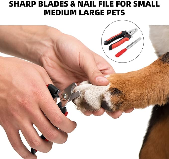HAWATOUR Dog Nail Clippers, Classic Dog Nail Trimmers with Safety Guard to Avoid Over Cutting, Razor Sharp Blade with Nail File for Pets Large Dogs, Red