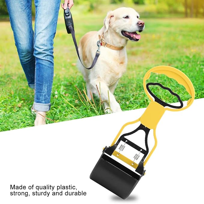 Heavy Duty Dog Poop Scooper, Foldable Pet Waste Remover, with Long Handle for Easy Cleanup Jaw Clip for Puppies and Animals Waste Disposal