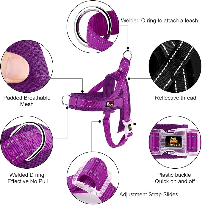 Plutus Pet No Pull Dog Harness for Medium Sized Dog, Breathable Mesh Padded | Adjustable Reflective with Handle, Escape Proof, Quick Fit Pet Vest, Front Clip, for Training and Walking, Purple, M