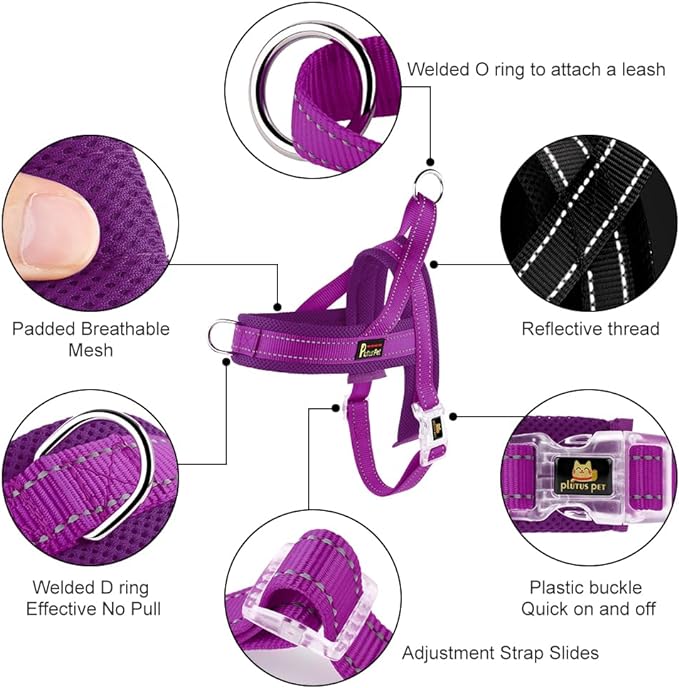 Plutus Pet No Pull Dog Harness for Large Dogs, Breathable Mesh Padded | Adjustable Reflective with Handle, Escape Proof, Quick Fit Pet Vest, Front Clip, for Training and Walking, Purple, L