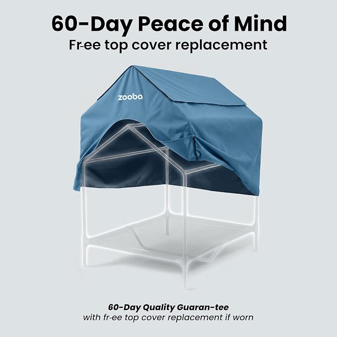 Zooba 48in XL Dog House Outdoor, Elevated Dog Bed with Canopy, Blue | Weather-resistant 600D PVC canopy, breathable 2x1 Textilene elevated bed, steel frame; indoor or outdoor; easy to clean