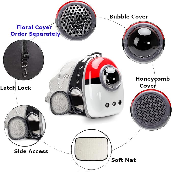 Back Expandable Cat Backpack Carrier, Fit up to 12 lbs, Hard Shell Bubble Dome Window Pet Transport and Carry Bag for Kitten Cat Bunny Rabbit and Small Puppy