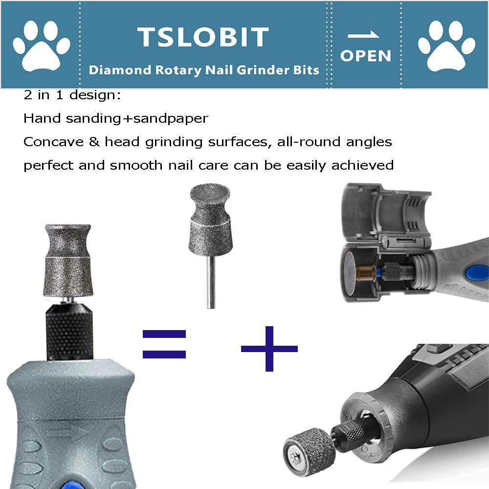 Diamond Dog Nail Grinder Bits for Rotary Tool,1/8" Nail Grinder Attachment for Dremel Grinder Replacement Heads Pets Nail Care Clippers for Medium Large Dogs,2-Pack（Large A&V）