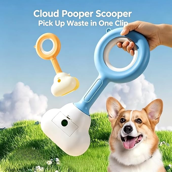 Long Handle Pooper Scooper for Dogs Cats Heavy Duty Pet Waste Pickup Tool(Blue,L 14.2×6.3''6 Rolls Poop Bags) | Spring-loaded tight jaw Dual-use scoop works for backyard lawns, sidewalks, kennels, and indoor litter boxes alike