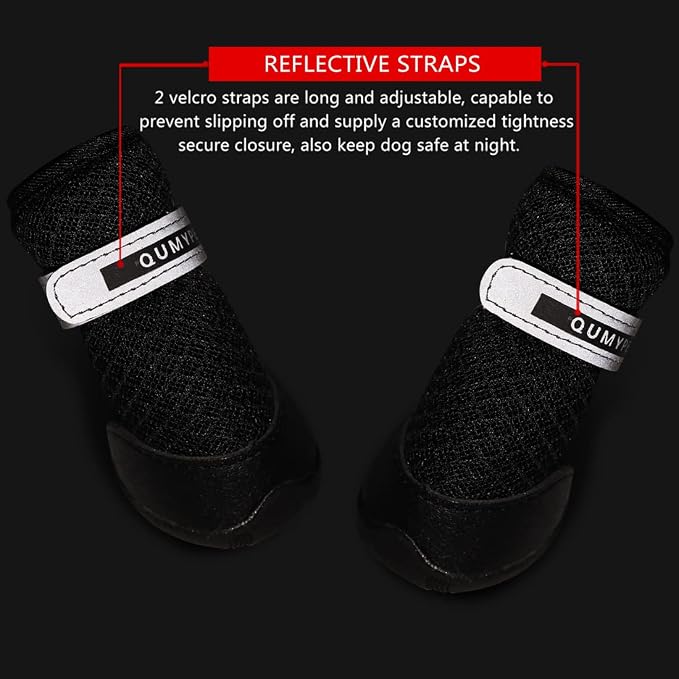 QUMY 4PCS Dog Shoes for Small Dogs, Hot Pavement Summer Puppy Dog Boots & Paw Protectors with Soft Anti-Slip Rubber Sole, Mesh Breathable Dog Booties for Hardfloors, Walking Running Black Size 3