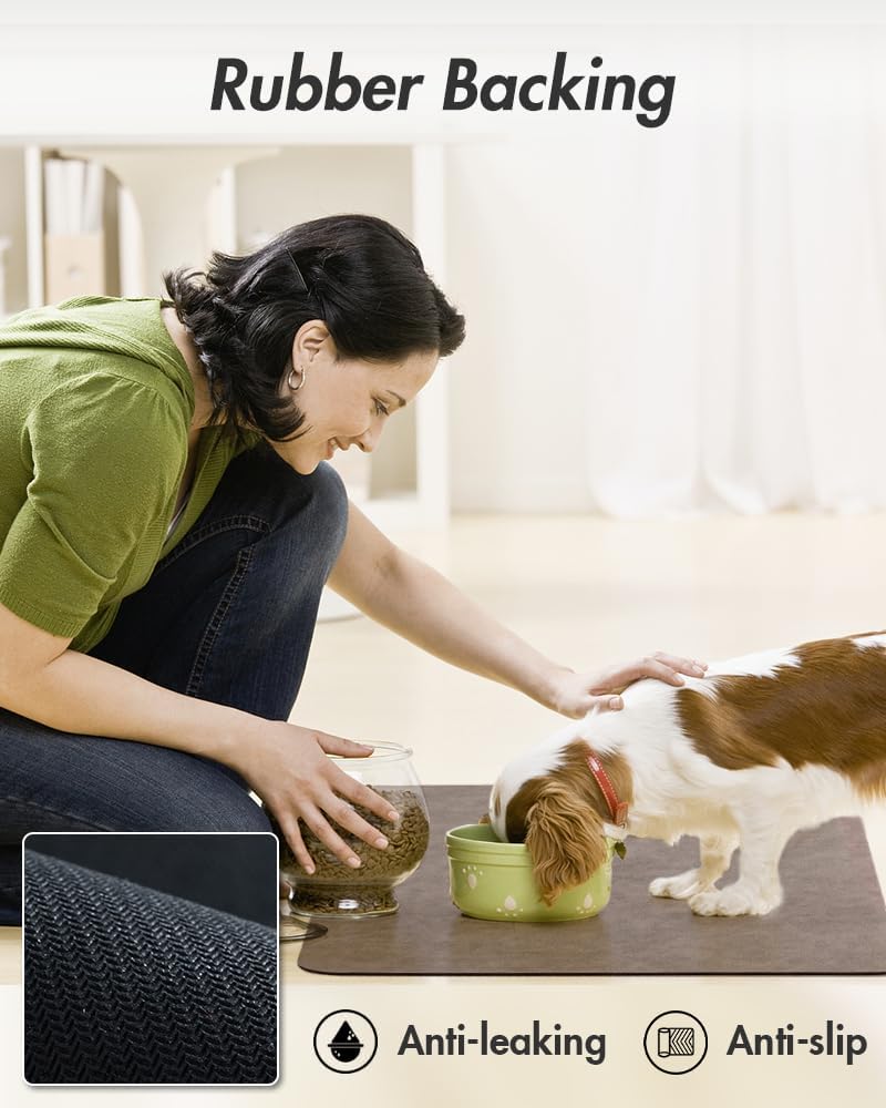 MontVoo-Absorbent Pet Feeding Mat-No Stains Pet Mat for Food and Water Bowl-Quick Dry Cat & Dog Food Mat Water Dispenser Mat-Pet Supplies Mat-Dog Water Bowl Mat for Messy Drinker Brown