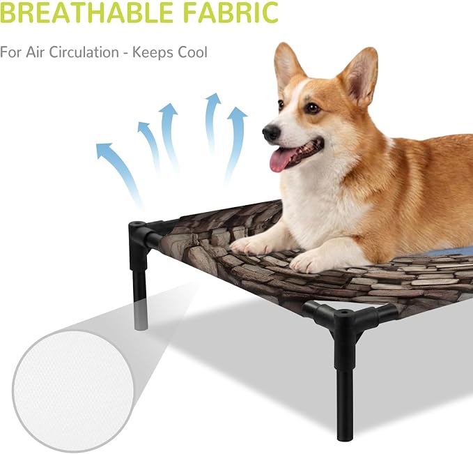 Outdoor Elevated Dog Bed for Large Dogs, Circular Well Breathable Cooling Raised Dog Cot for Indoor/Outdoor, Tree Branches Sky Vintage Aged Waterproof Elevated Pet Beds, L 28 x 22 in