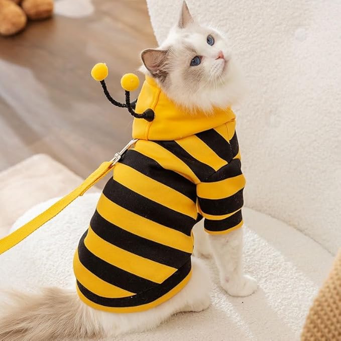 Selena Cat Bee Antennae Costume Hoodies Cute Bee Stripes Dog Kitten Puppy Pet Apparel (Small,Yellow&Black)