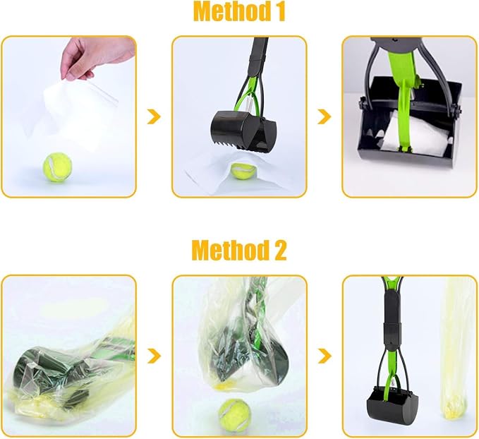 24 Inch Portable Dog Pooper Scooper for Large Small Dogs | Foldable Dog Poop Scoop with Waste Bag Dispenser & 30 Bags, Grass Friendly, Plastic, Grass Friendly, Easy to Use Lever