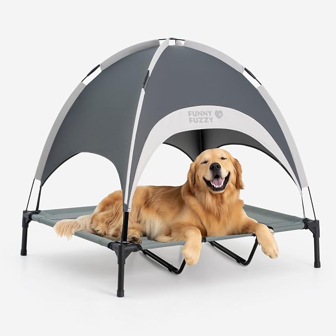 Outdoor Elevated Dog Bed with Canopy Large Sized Dog, 48" Grey | Portable Raised Camping Pet Cot Hammock,Breathable Teslin Mesh,Waterproof,For Large Pets Up to 120 lbs,Easy to Assemble