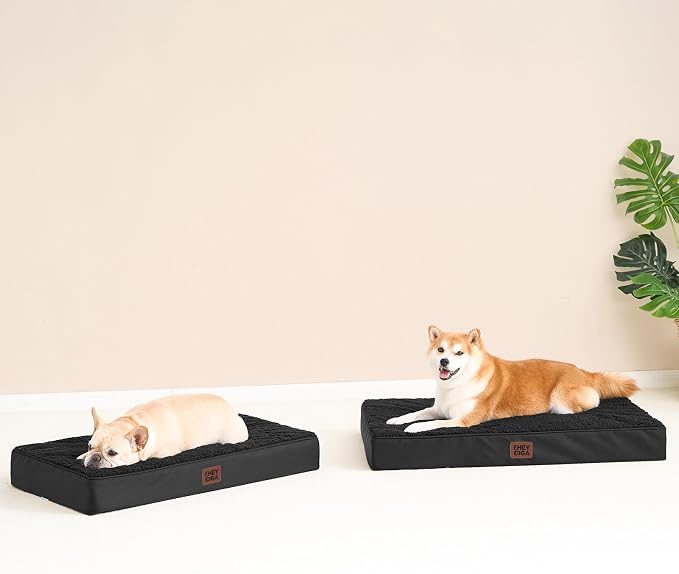 EHEYCIGA Orthopedic Dog Bed Large with Removable Washable Cover, 44IN Black | Egg Crate Foam Support, Durable Oxford fabric, Non-Slip Bottom, Machine Washable, Soft Waterproof Plush Pet Bed Mat For Crate