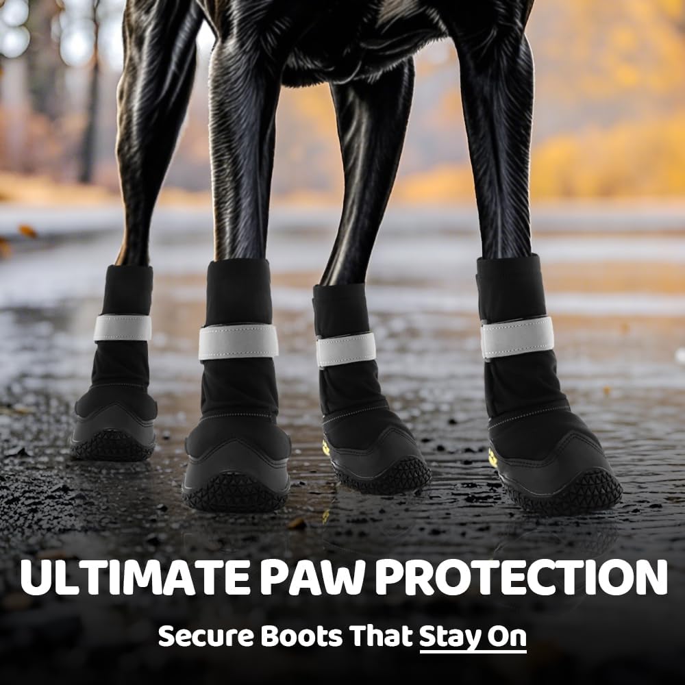 Hcpet Dog Shoes, Dog Boots & Paw Protectors for Winter Snowy Days, Rainy Weather, Outdoor Anti-Slip Sole Dog Booties for Hardwood Floor Black-Leg 3