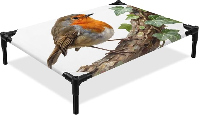 Outdoor Elevated Dog Bed for Medium Dogs, Bird Breathable Cooling Raised Dog Cot for Indoor/Outdoor, Ivy Branch Animal Green Botanical Leaf Waterproof Elevated Pet Beds, M 24 x 20 in