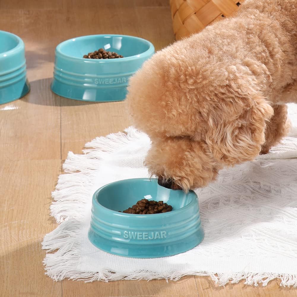 Sweejar Gradient Dog Bowl, Ceramic Dog Food Dish for Puppy and Kitten, Porcelain Pet Bowl for Food and Water 8 oz (Gradient Blue)