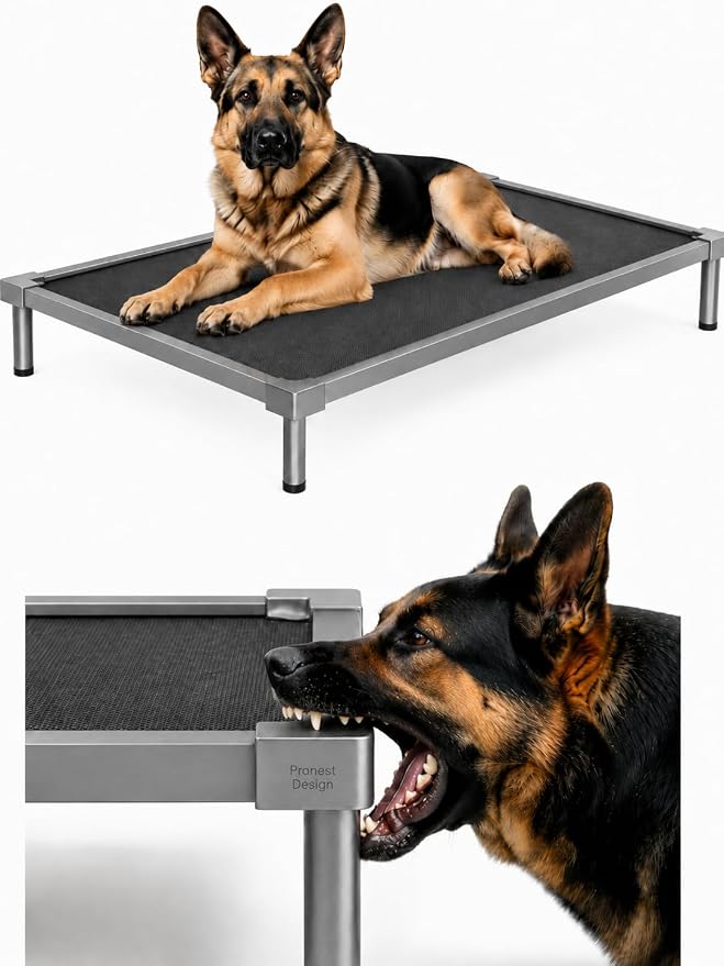 Chew Proof Elevated Dog Beds Medium Large Sized, Aluminum Alloy Dogs Supplies Raised Cot for Cooling Indoor/Outdoor/Camping Use Washable Pet Bed for Crate-48.4"x 32.7" x 7", Gray