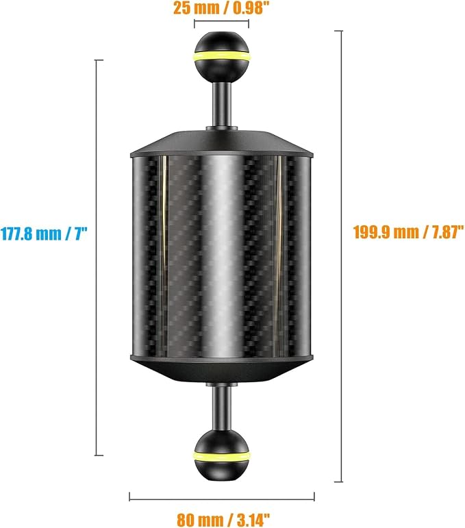 Sea frogs D80mm, 7'', Carbon Fiber Float Arm, Buoyancy Provided 500g | for Ultralight, Aquatic Arm, Underwater Camera System Diving Tray Video Light/Strobe GA-9