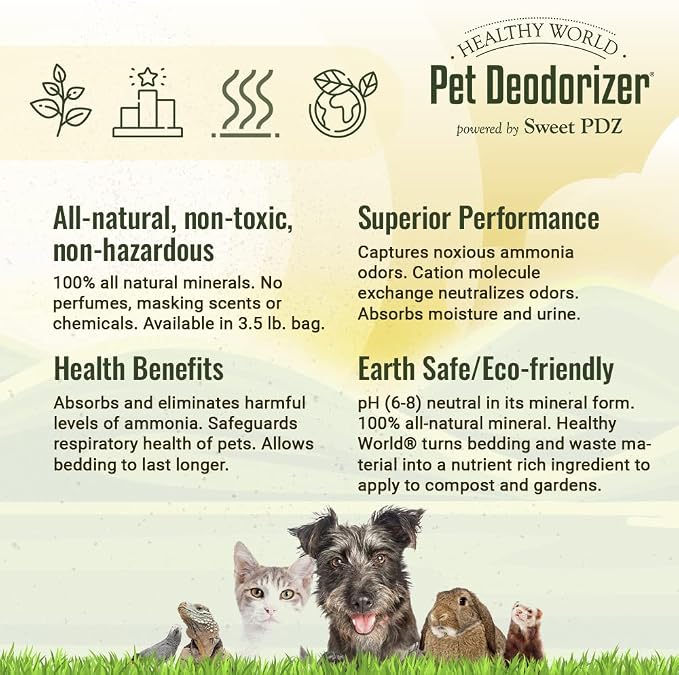 Sweet PDZ - Healthy World Pet Deodorizer - Pet Habitat & Litter Box Additive - 3.5 lbs