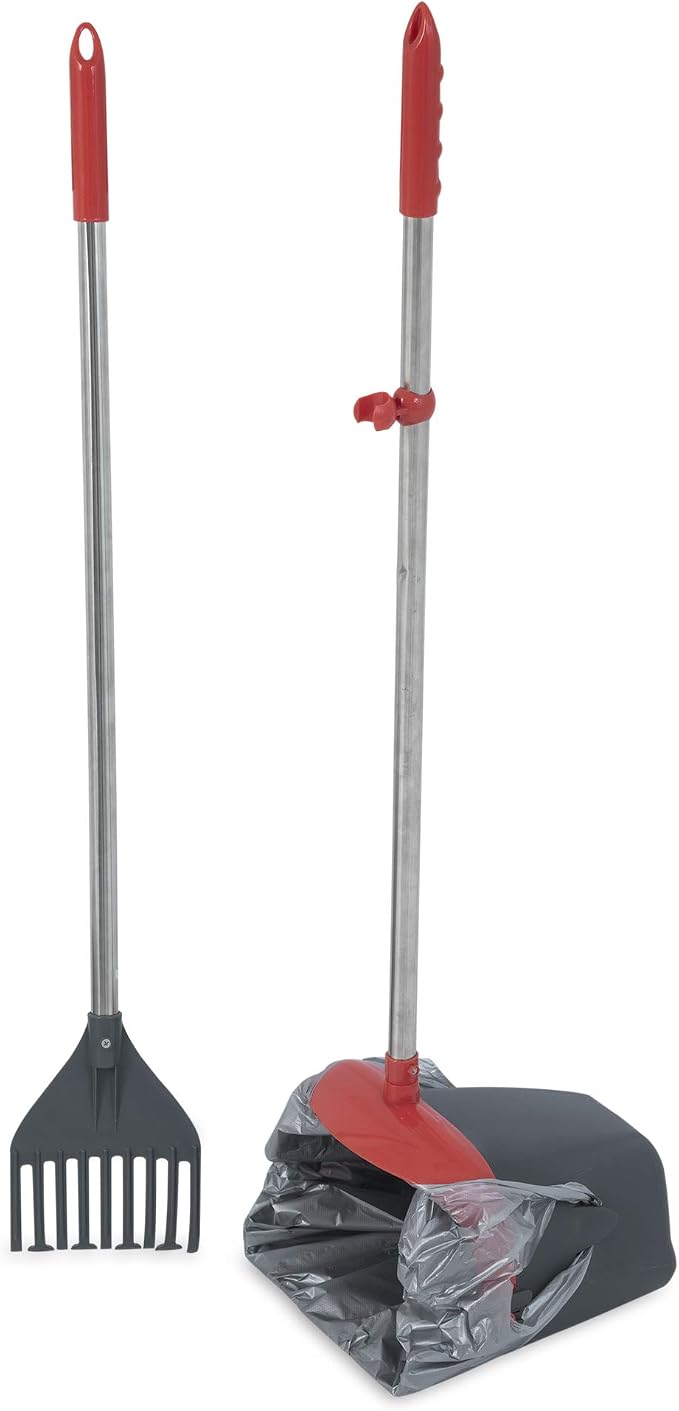 Petmate 71078 Clean Response Swivel Bin and Rake Solid Handle for Pets, Jumbo