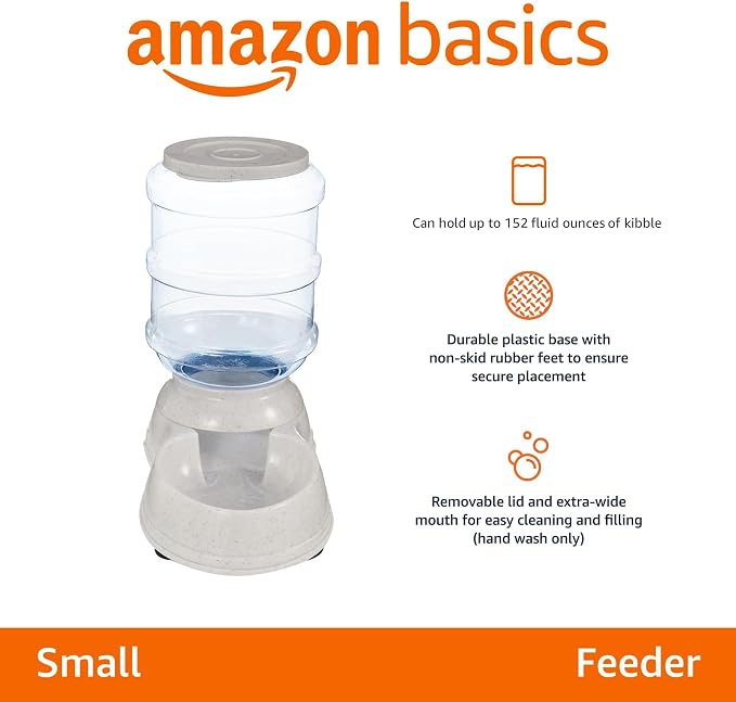 Amazon Basics Gravity Pet Food Feeder for Dogs and Cats, Easy to Clean, Easy to Fill, Removable Lid, 152fl.oz Capacity, Small
