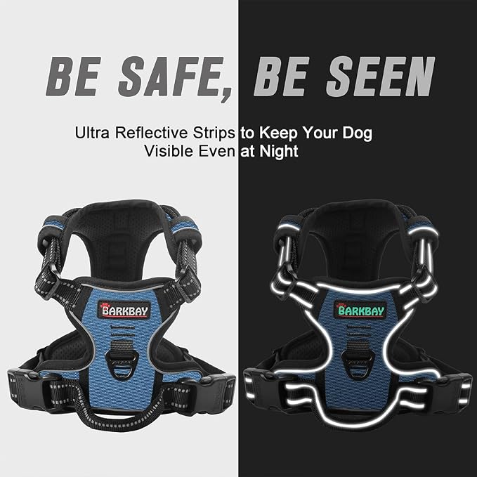 BARKBAY Dog Harness No Pull for Large Dogs Front Back Clips,Dog Vest | Soft Padded No Choke With Handle,Easy On&Off,Adjustable Reflective For Walking Training Running(Navy,XL)