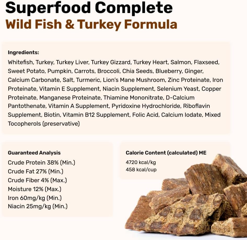 BADLANDS RANCH by Katherine Heigl- Superfood Complete, Air-Dried Adult Dog Food - High Protein, Zero Fillers, Superfood Nutrition (24 Ounce (Pack of 4), Fish & Turkey)