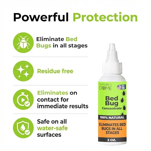 Nature's Dome Bed Bug Concentrate, Makes 16 oz Bed Bug Killer & Mite Killer Spray, Destroys Eggs & Resistant Strains, Derived from Natural Ingredients 2 oz