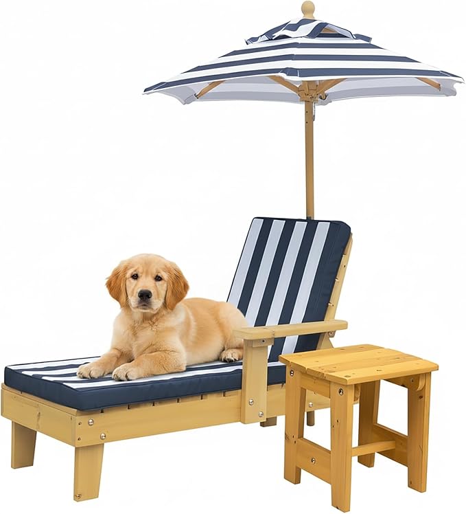 Elevated Dog Bed for Large Dogs with Waterproof Canopy | Indoor/Outdoor Pet Chaise for Backyard, Pool, Beach | Removable Cushion & XL Shade Umbrella | Modern Patio Furniture for Pets